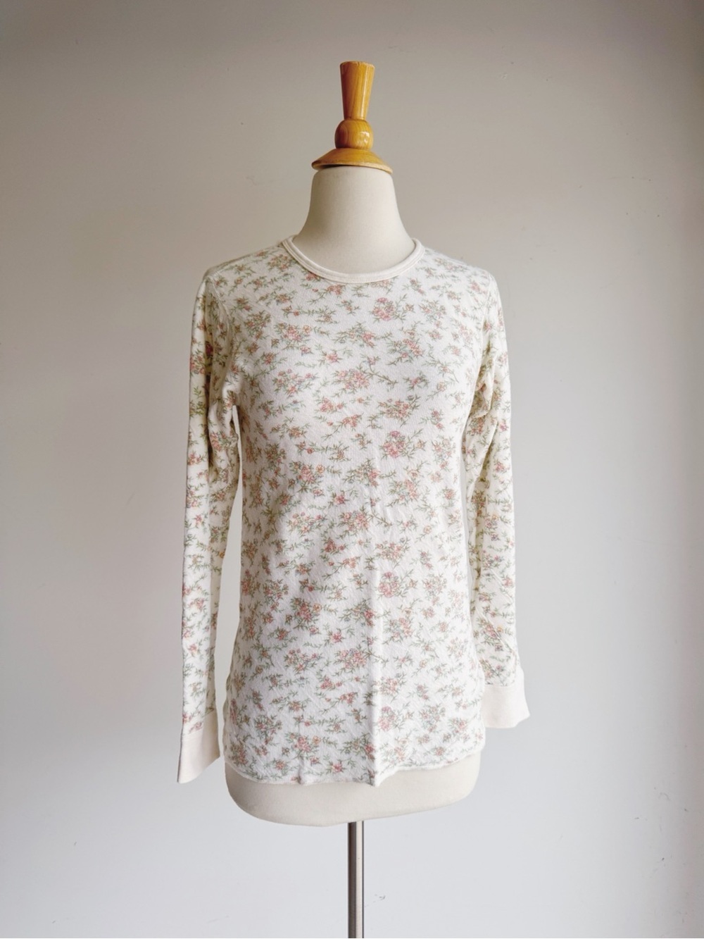 VINTAGE 90s Duofold Floral Thermal Top Wool Blend Cottagecore Layering Thermal